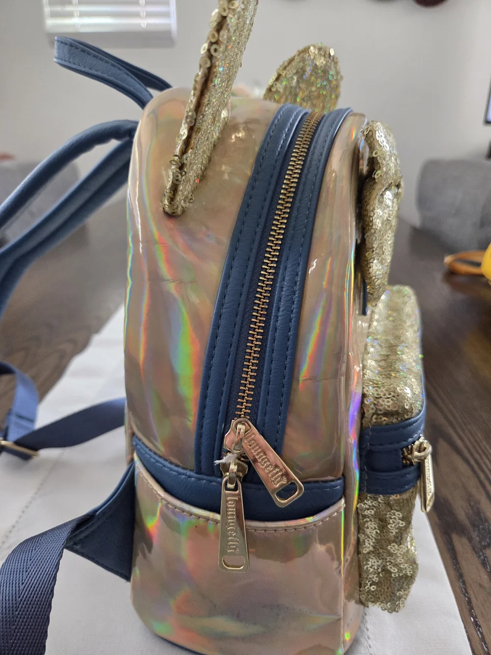 Loungefly Gold Sequin Holographic Minnie Ear Mini Backpack